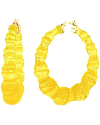 Gold & Honey Bamboo Hoop Earrings In Lemon Yellow