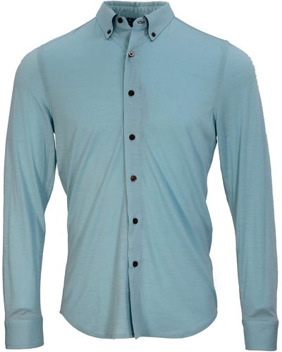 lords of harlech Shawn Merino Shirt In Nile - Blue