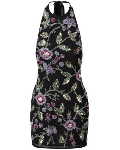RaeVynn Cecily Dress In Floral Beads And Sequins - Black