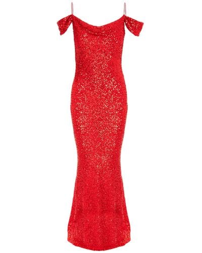 ROSERRY Miami Sequin Maxi Dress In - Red