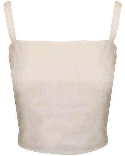 Haris Cotton Solid Linen Blend Crop Top With Straps - White