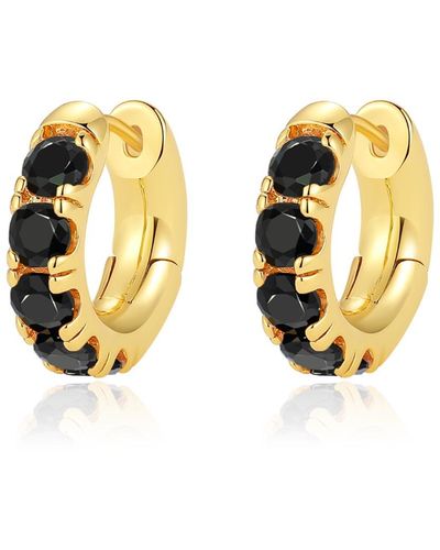 Classicharms Daniela Gold huggie Hoop Onyx Black Zirconia Earrings - Metallic