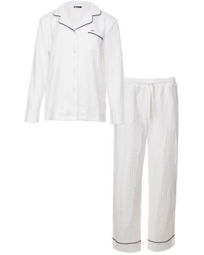 Pretty You London Luxury Suite Waffle Pyjama Set In - White