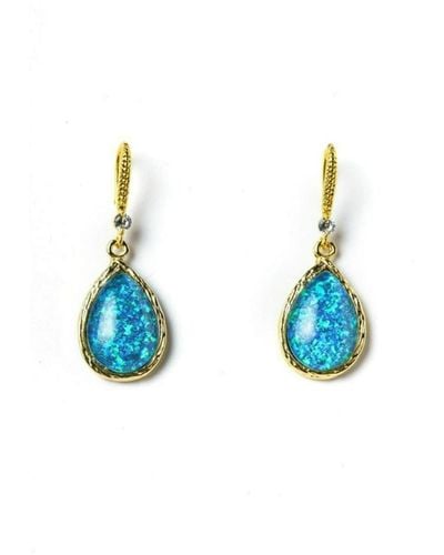 EUNOIA Jewels Bejeweled Earrings Dangle & Drop Opal Hook Teardrop -blue, Green