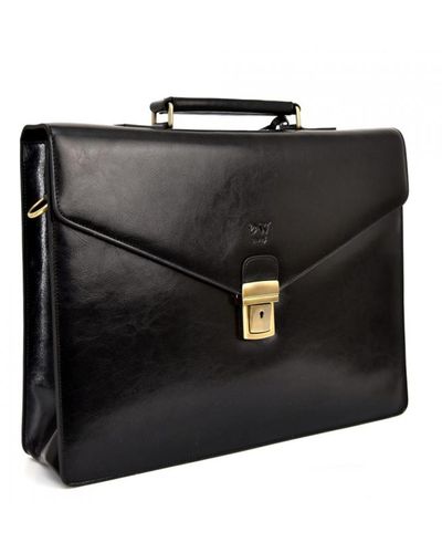 DAVID WEJ Smooth Leather Briefcase – - Black