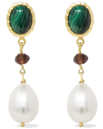 Vintouch Italy Malachite, Garnet & Pearl Drop Earrings - Green