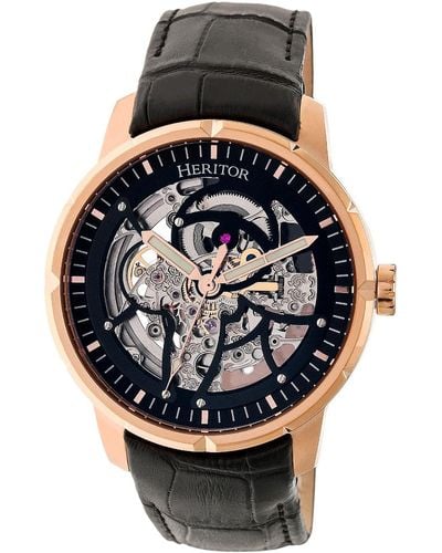 Heritor Ryder Leather-band Skeleton Watch - Multicolour