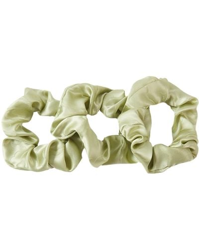 Soft Strokes Silk Pure Mulberry Silk French Scrunchie, Jacquard Silk, Set Of Three In Cloud - Green