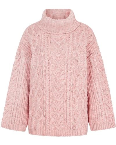 Cara & The Sky Emily Cable Roll Neck Tunic Jumper - Pink