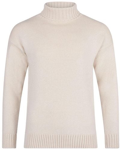 Paul James Knitwear Modern Submariner Porter Roll Neck Merino Wool Sweater - White