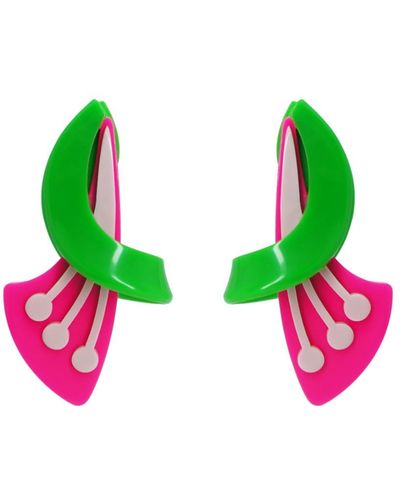Gissa Bicalho Acrylic Handmade Earring Dual Flower Pink