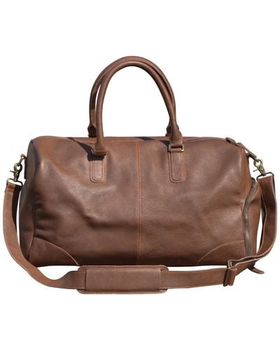 Touri Genuine Leather Gym Bag With Shoe Storage - Brown