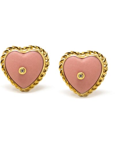 Vintouch Italy Lovelight Gold-plated Pink Heart Stud Earrings