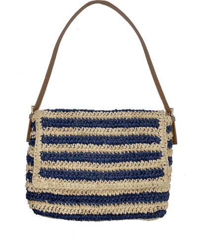 Nooki Design Bella Crochet Stripe Bag In Navy - Blue