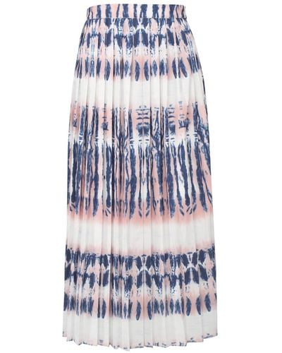 Smart and Joy Long Pleated Skirt With Placement Print -multicolour - Blue