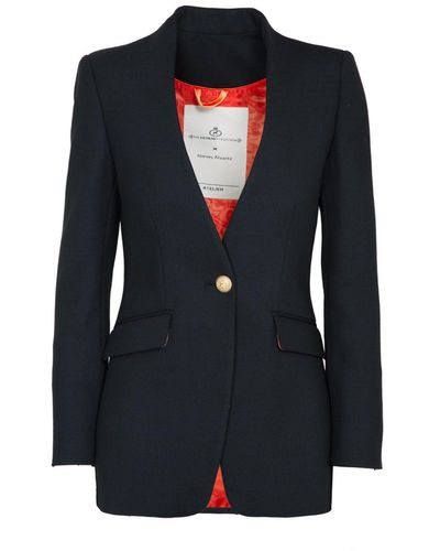 The Extreme Collection Single Breasted Golden Button Crepe Blazer Maureen - Blue