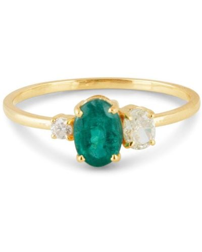 Trésor Emerald Oval And Diamond Ring In 18k Yellow Gold - Multicolour