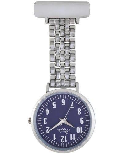Bermuda Watch Company Annie Apple Navy/silver Chain Link Nurse Fob Watch - Blue