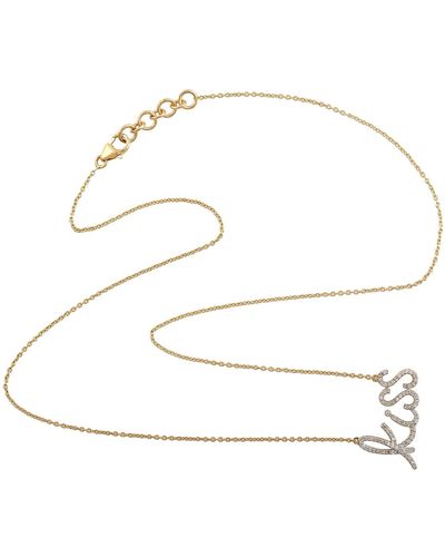 Artisan Solid 14k Yellow Gold Pave Diamond Kiss Necklace Jewellery - White