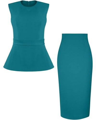 Tia Dorraine Magic Hour Sleeveless Top & Pencil Midi Skirt Set - Blue
