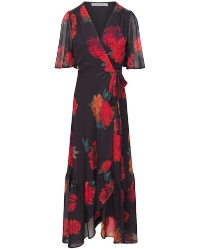 Hope & Ivy The Priti Flutter Sleeve Maxi Wrap Dress With Tie Waist - Red