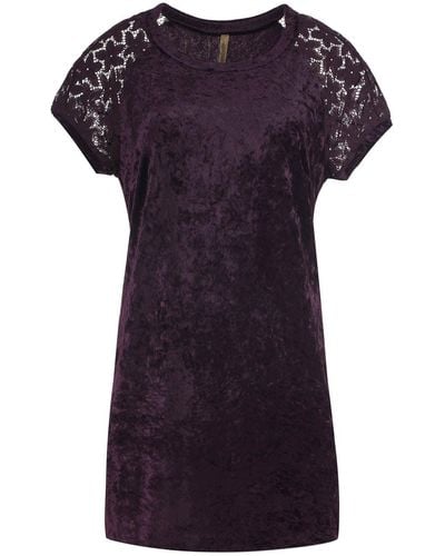 Conquista A Line Punto Di Roma Burgundy Dress With Lace Detail - Purple