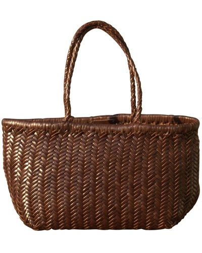 Rimini Zigzag Woven Leather Handbag 'viviana' Large Size - Brown