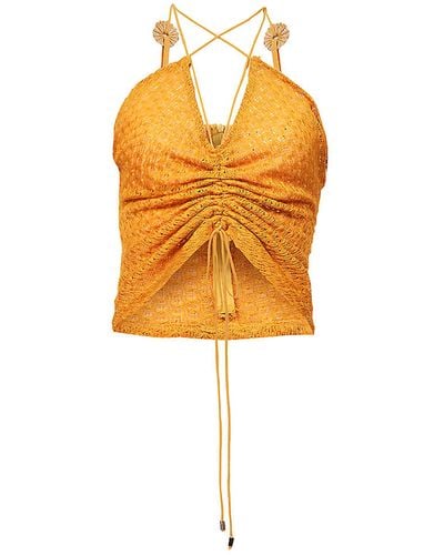 Amy Lynn Daisy Crochet Halter Neck Top - Orange
