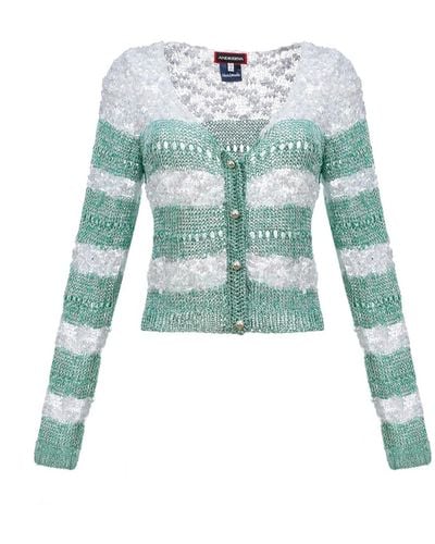 Andreeva Mint Summer Handmade Knit Sweater With Pearl Buttons - Green