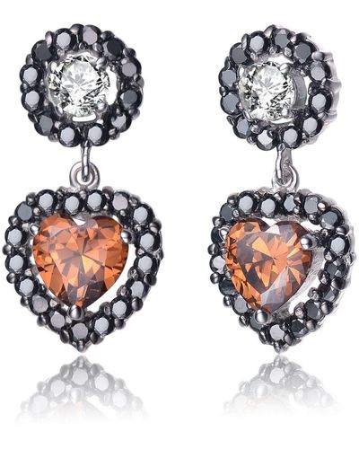 Genevive Jewelry Sterling Silver Clear & Copper Cubic Zirconia Heart Drop Earrings - Black