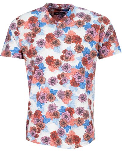 lords of harlech Maze Snap Floral V-neck Tee - Red