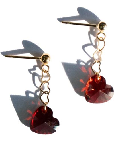 seree Aria Red Heart Zircon Earrings - Multicolor