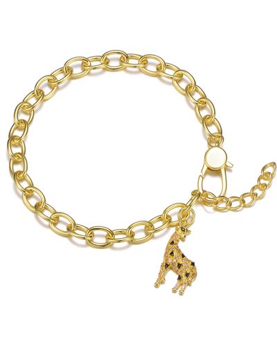 Genevive Jewelry Yellow Plated With Fancy Diamond Cubic Zirconia Giraffe Dangle Charm Bracelet In Sterling Silver - Metallic