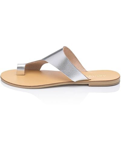 Ancientoo Celaeno Leather Contemporary Fashion Flip Flops With Toe Ring – 's Leather Slide Sandal - Metallic