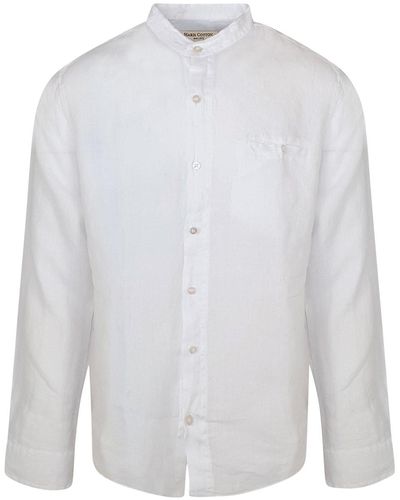 Haris Cotton Slim Fit Mandrin Neck Linen Shirt - White