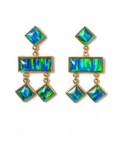EUNOIA Jewels Adorn Statement Oversized Opal Chandelier Earring - Blue