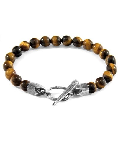 Anchor and Crew Tigers Eye Tinago Silver & Stone Beaded Bracelet - Brown