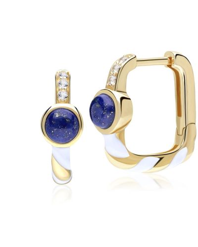 Gemondo Gold Plated Siberian Waltz Enamel & Lapis Lazuli Square Hoop Earrings - Blue