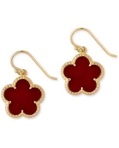Genevive Jewelry Sterling Silver Gold Overlay Red Flower Earrings