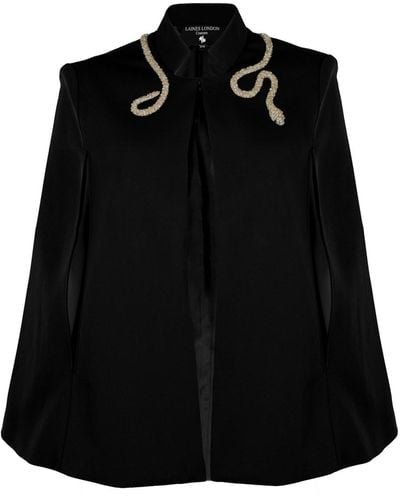 Laines London Laines Couture Cape With Embellished Crystal & Pearl Wrap Around Snake - Black