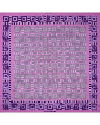 Otway & Orford 'city Squares' Geometric Silk Pocket Square In Pink With Blue, Mauve & Green. Full-size. - Purple