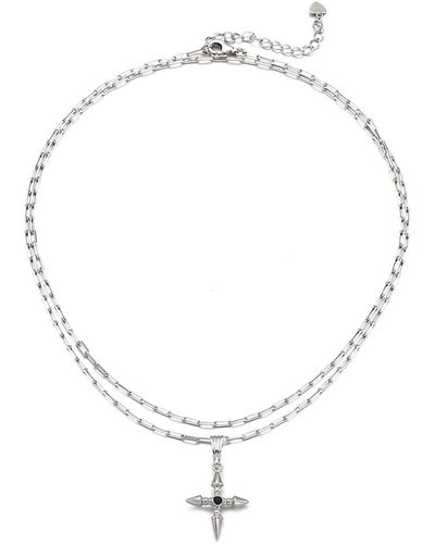 ille lan P.d.l Basic Chain Necklace With Pendulum Cross Pendant Plated In White Gold 925 - Metallic