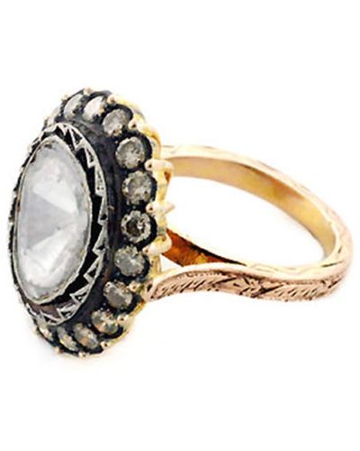 Artisan Uncut Cut Diamond 925 Sterling Silver 14k Gold Ring Jewelry - Metallic