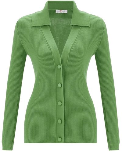 Peraluna Polo V-neck Ribbed Knit Cardigan - Green