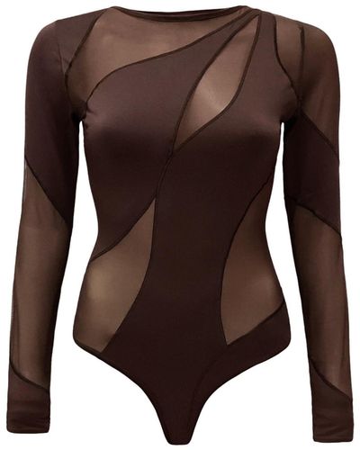 OW Collection Spiral Long Sleeve Bodysuit - Brown