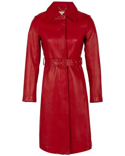 Santinni Bellucci Belted Leather Coat In Rosso - Red