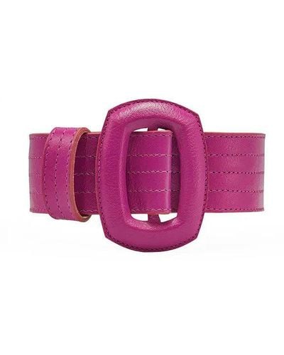 BeltBe Stitched Leather Oval Buckle Belt - Purple