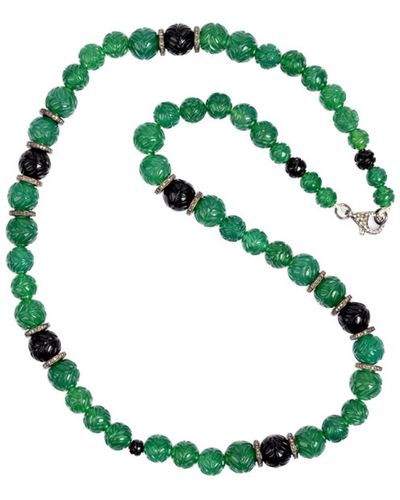 Artisan Natural Diamond Green Onyx Matinee Necklace 925 Sterling Silver Jewelry