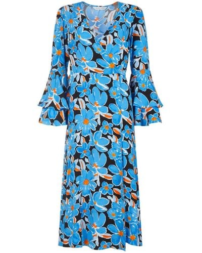 Lavaand Wrap Long Midi Dress In Blue Floral
