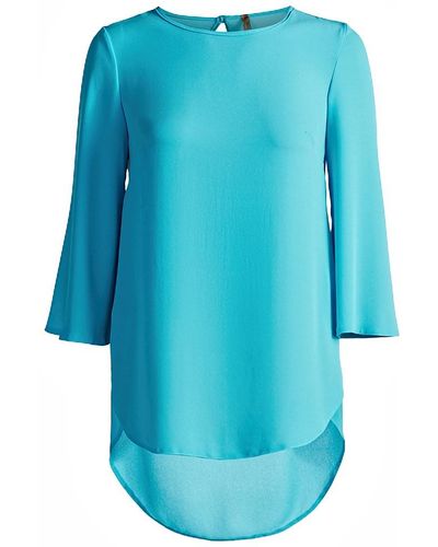 Conquista Tunic With Bell Sleeves In Georgette Fabric Round Neck - Blue